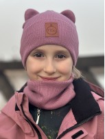 Zestaw CZAPKA i KOMIN MISIEK 100% Merino Light - Brudny Róż
