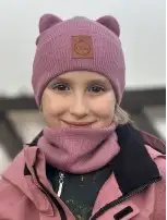 Zestaw CZAPKA i KOMIN MISIEK 100% Merino Light - Brudny Róż