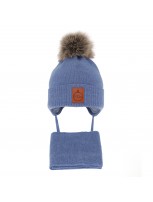 Zestaw Czapka i Szalik 100 % - Merino Jesień/Zima - Błękitny