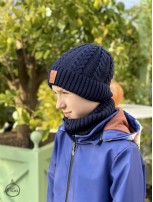 Zestaw Czapka i Komin 100 % - Merino Jesień/Zima - Granatowy