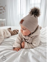 Zestaw Czapka z Pomponem i Szalik 100 % - Merino Jesień/Zima - Jasny beż