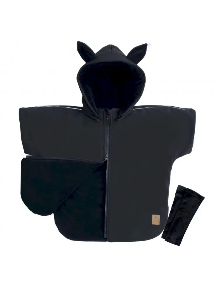Zestaw Ponczo samochodowe Softshell LIS Czarne PREMIUM +Mitenki