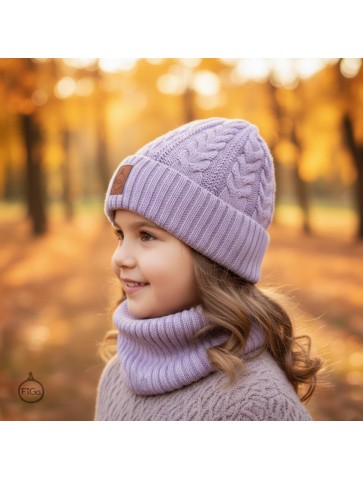 Zestaw Czapka i Komin 100 % - Merino Jesień/Zima - Liliowy