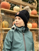 Zestaw Czapka Pompon i Komin 100 % - Merino Jesień/Zima - Czarny