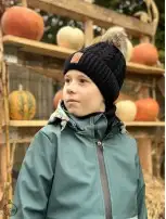 Zestaw Czapka Pompon i Komin 100 % - Merino Jesień/Zima - Czarny