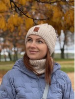 Zestaw Czapka i Komin 100 % - Merino Jesień/Zima - Jasny beż
