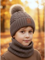 Zestaw Czapka Pompon i Komin 100 % - Merino Jesień/Zima - Capuccino