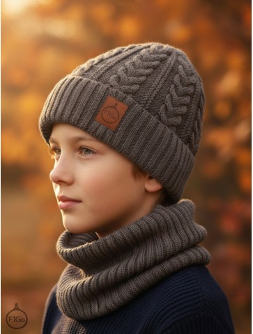 Zestaw Czapka i Komin 100 % - Merino Jesień/Zima - Capuccino