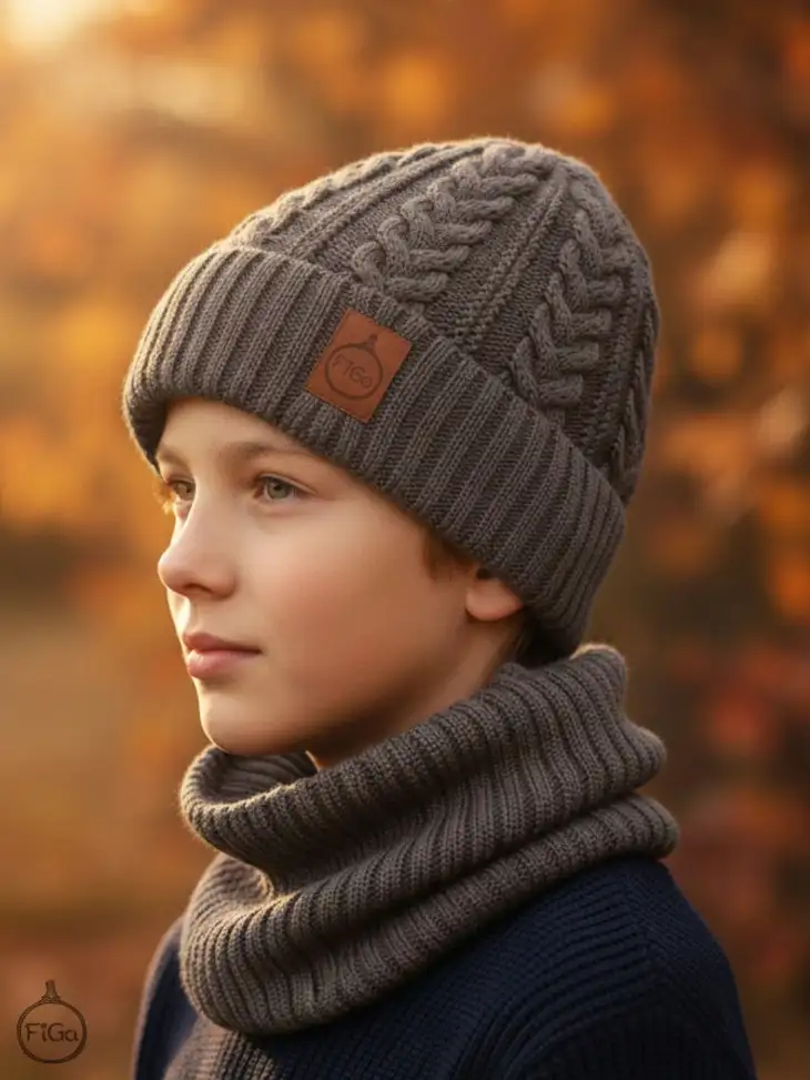 Zestaw Czapka i Komin 100 % - Merino Jesień/Zima - Capuccino