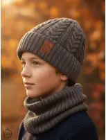 Zestaw Czapka i Komin 100 % - Merino Jesień/Zima - Capuccino