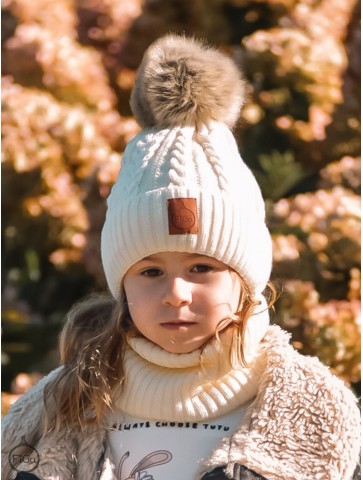 Zestaw Czapka Pompon i Komin 100 % - Merino Jesień/Zima - Ecri